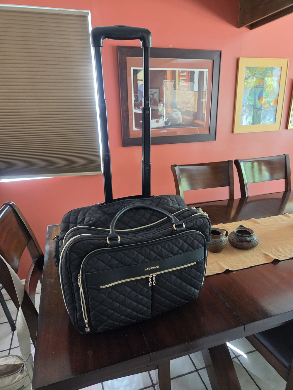 Quilted Black Travel Rolling Tote - Women's Carry-On. Very light use. - Picture 3 of 14